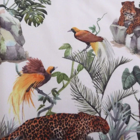 Waggle Mens Polo Golf Shirt White Leopard Bird Jungle Tropical Print Large - Picture 4 of 11